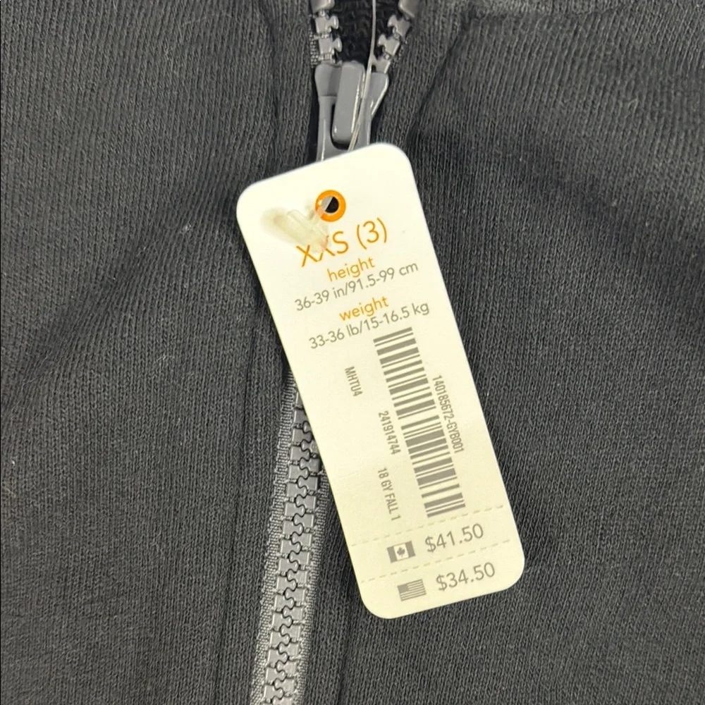 Gymboree Boys' Black and Gray Zip-Up Hoodie with Ribbed Cuffs‎ NWT XXS 3
